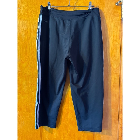 Adidas Womens Climalite 3 Stripe Capri Pants Cropped Athletic Black - Picture 1 of 5